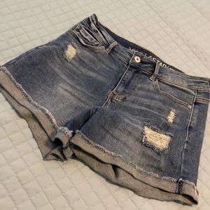 Distressed denim shorts